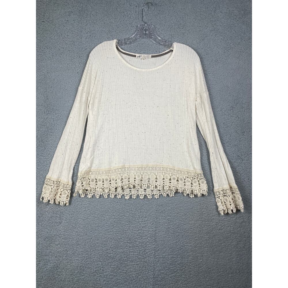 Jolt Juniors Boho Cream Long Sleeve Shirt With Crochet Bottom Size L